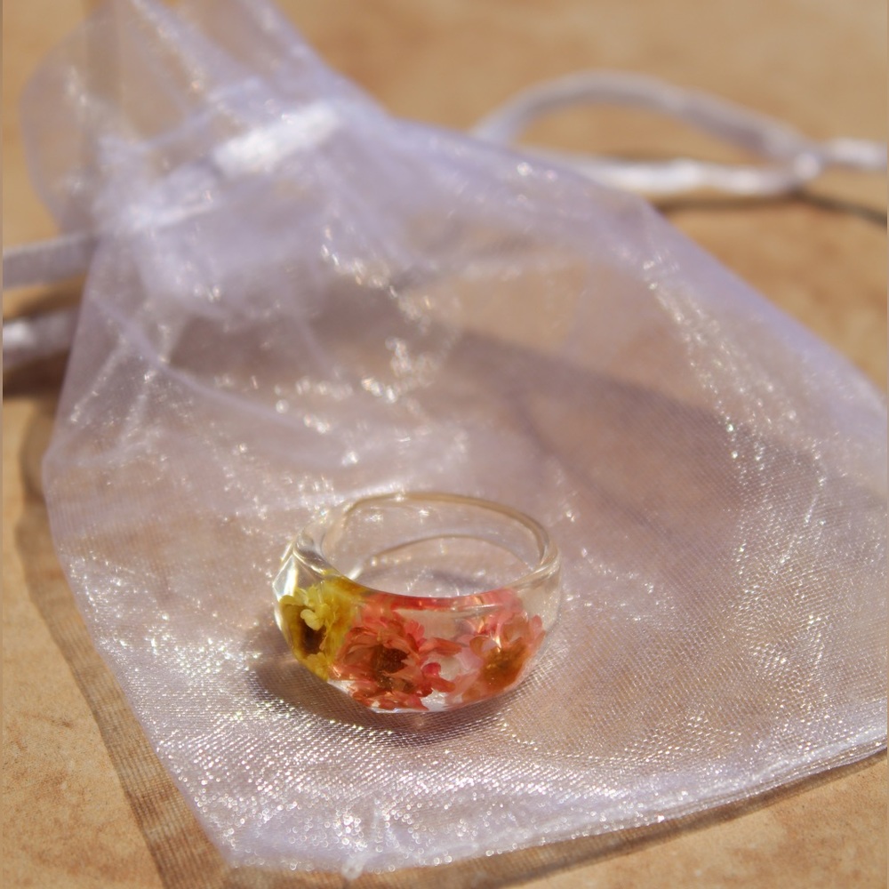 DARK PINK REAL FLOWER RING
